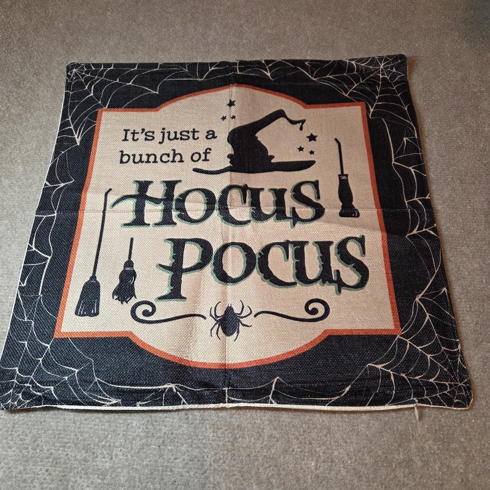 NEW Set Of 4 Halloween Pillow Cover Burlap Zipper Close 18" x 18"  Hocus Pocus